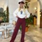 ZR Model Yüksel Bel Pantolon Bordo Kadın